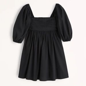 Abercrombie Ruched Bodice Puff Sleeve Mini Dress in Black